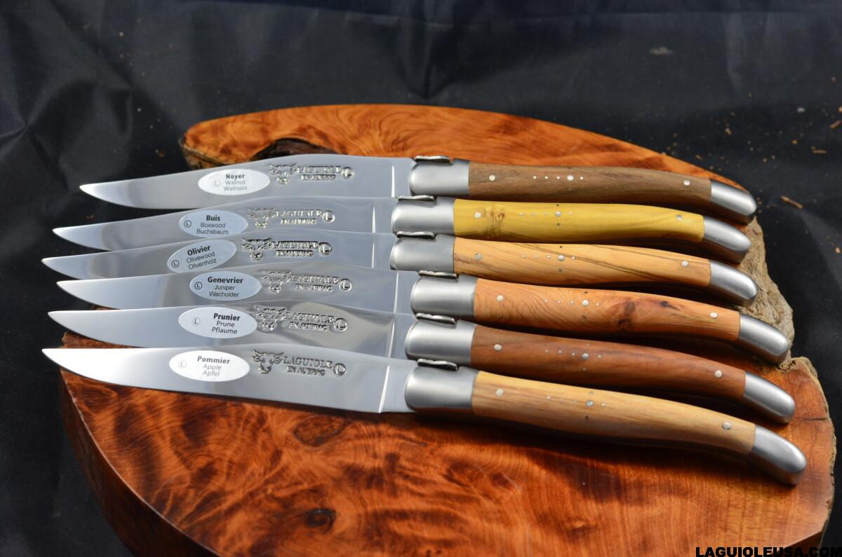 Laguiole en Aubrac Handcrafted 6-Piece Kitchen Knife Set with Mixed Wood Handles & Magnetic Oak Block