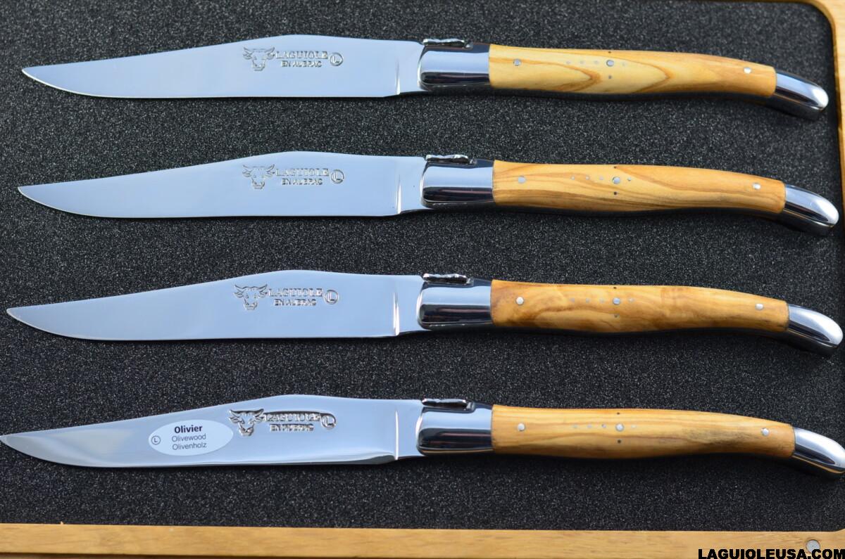 Laguiole en Aubrac Stainless Steel Steak Knives Set of 4 Forks and 4 Knives with Juniper Wood Handle