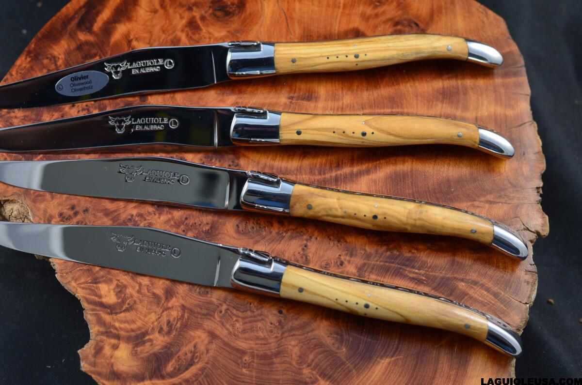 Laguiole en Aubrac steak knife set 4-piece mixed wood with knife holders