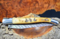 Ram Horn Handle, Double-Plate, Damascus Blade, Laguiole en Aubrac Folding Knife
