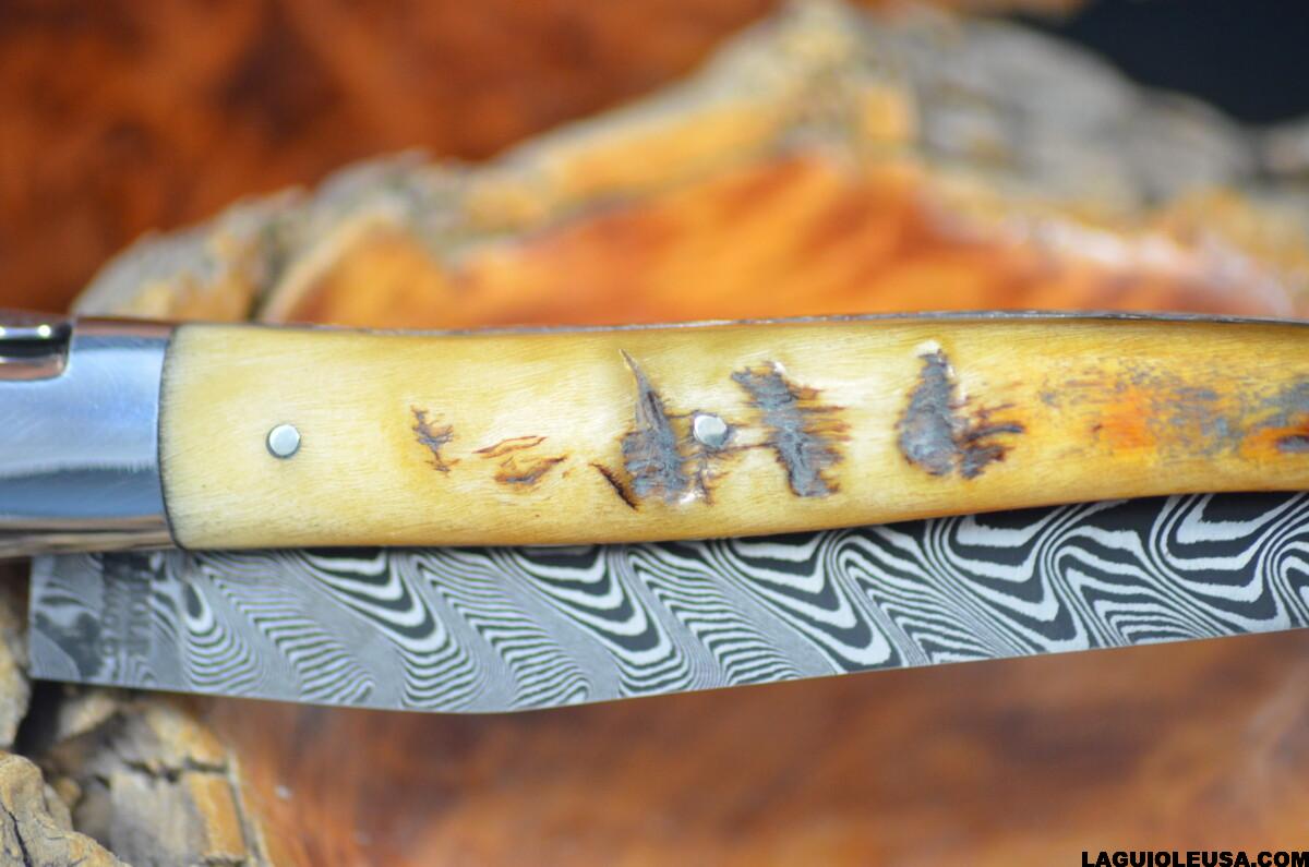 Ram Horn Handle, Double-Plate, Damascus Blade, Laguiole en Aubrac Folding Knife - Image 10