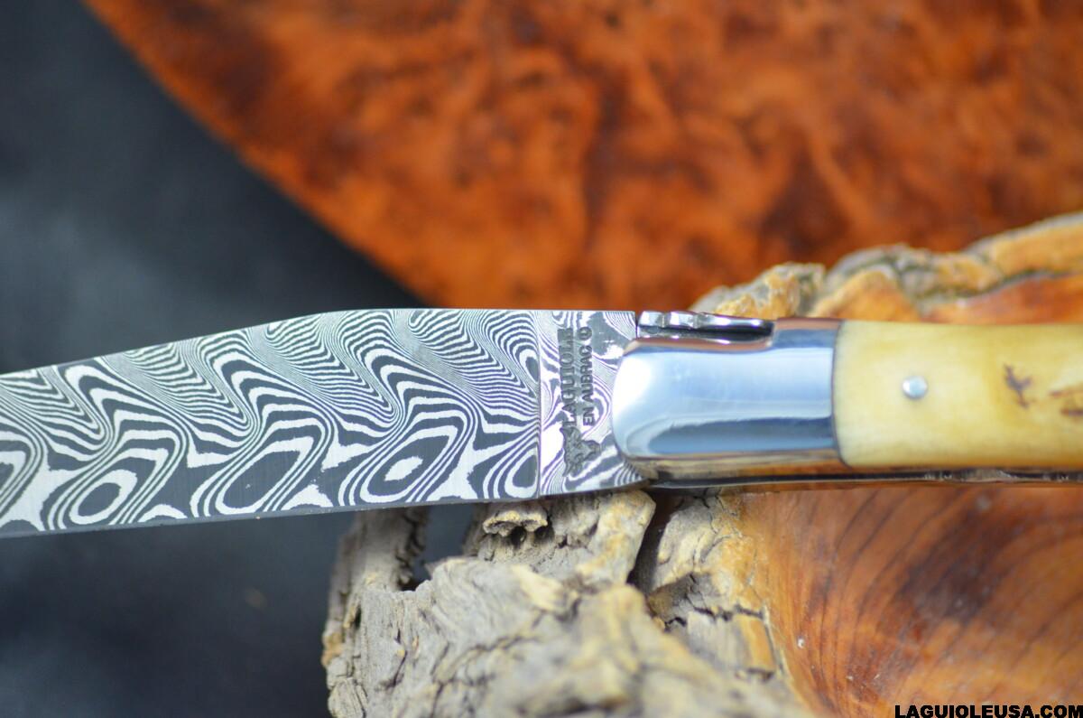 Ram Horn Handle, Double-Plate, Damascus Blade, Laguiole en Aubrac Folding Knife - Image 12