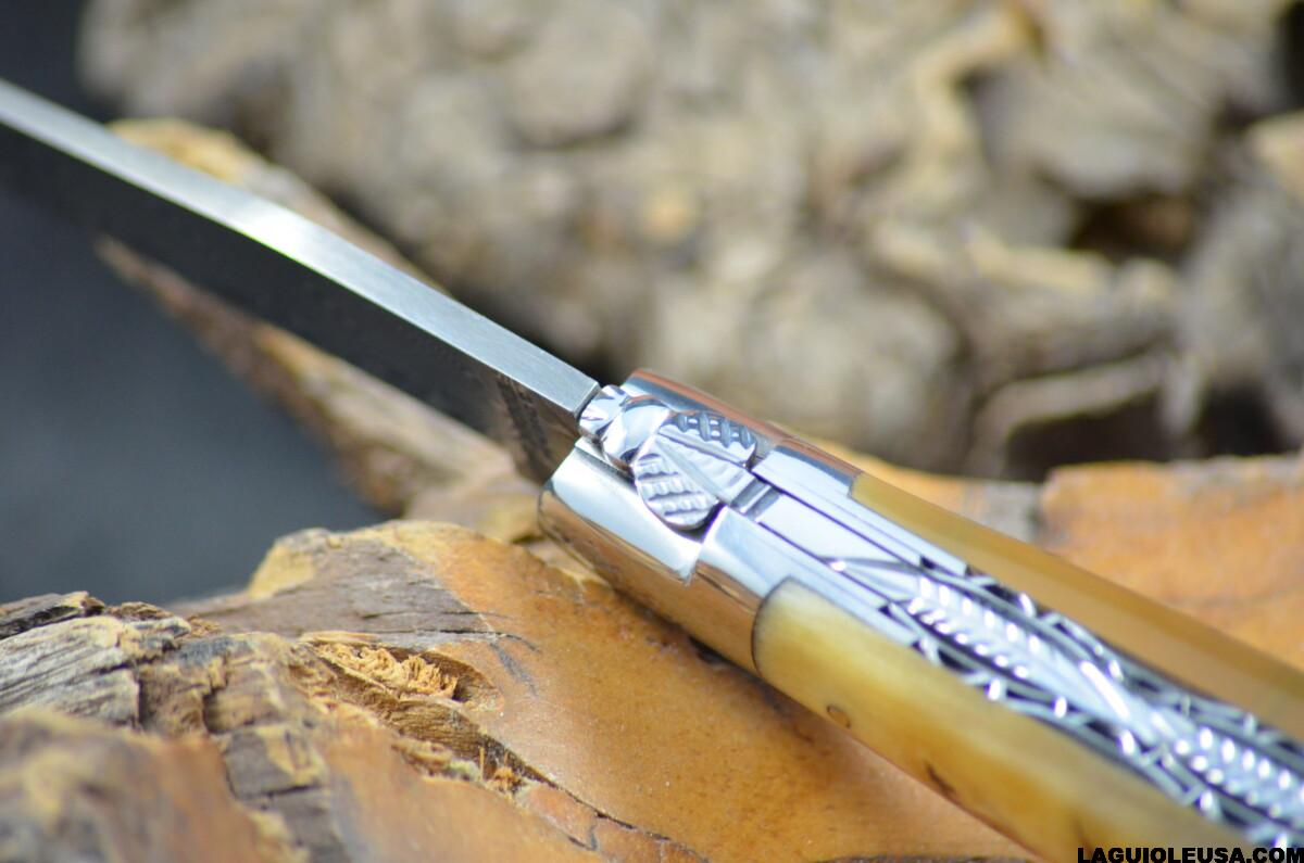 Ram Horn Handle, Double-Plate, Damascus Blade, Laguiole en Aubrac Folding Knife - Image 14