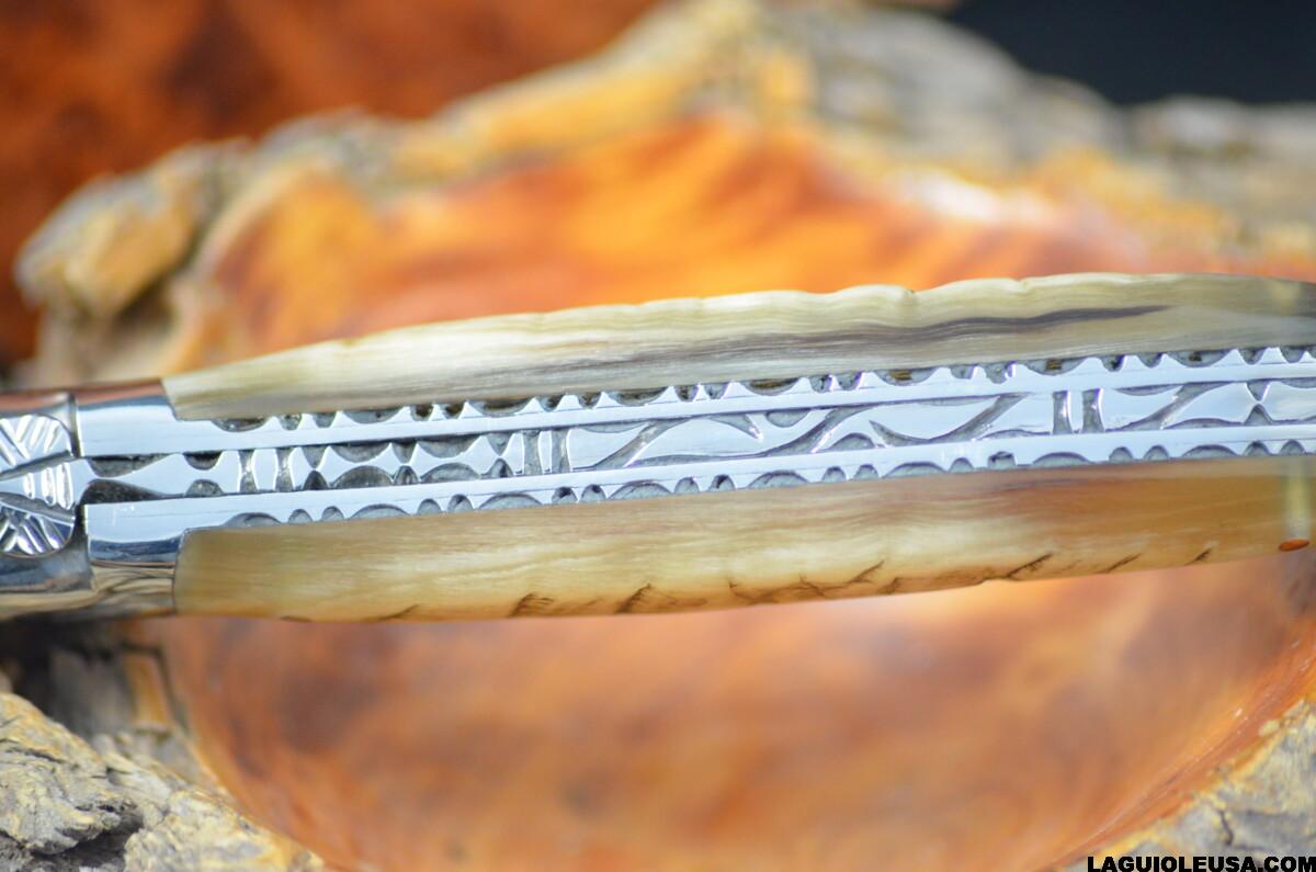 Ram Horn (Crust) Handle, Double-plate, Laguiole en Aubrac Folding knife - Image 10