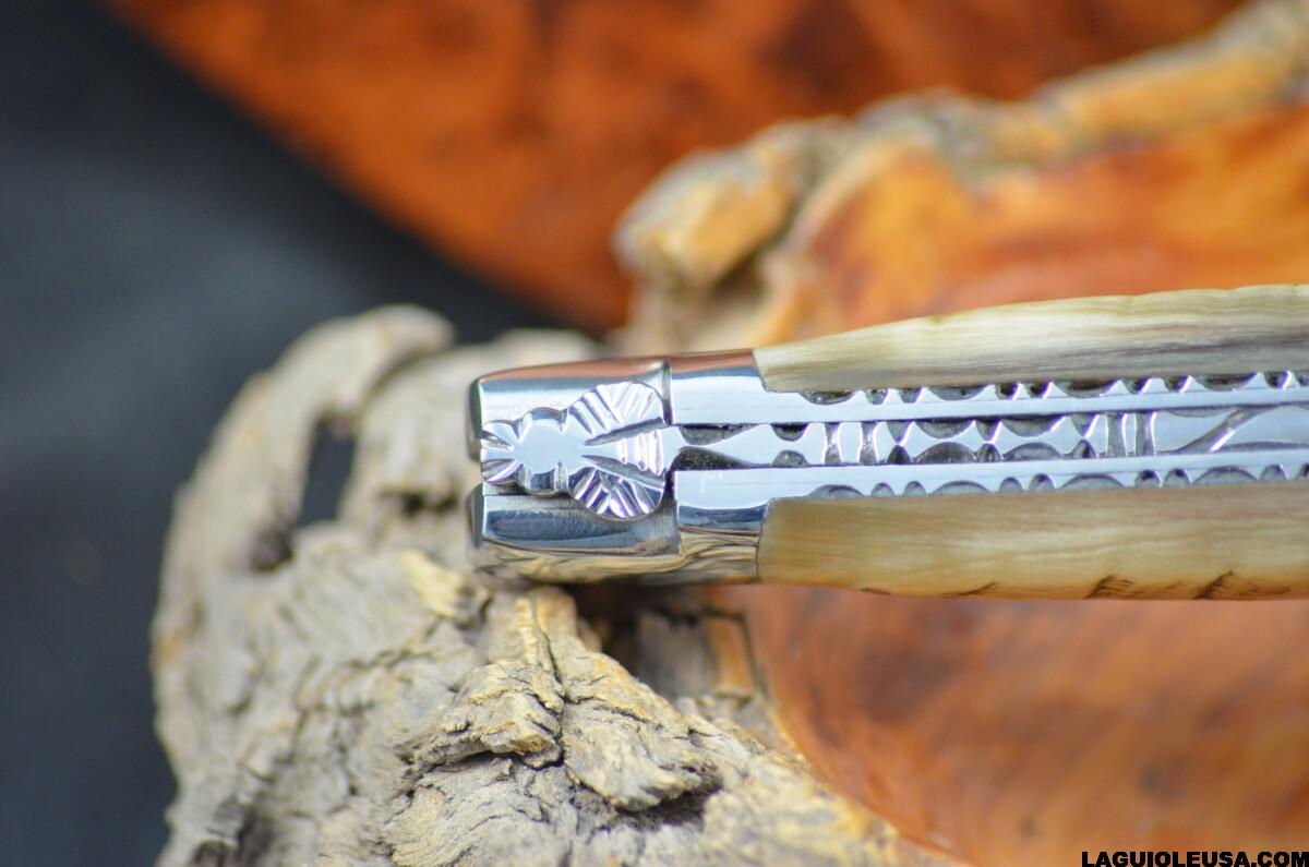 Ram Horn (Crust) Handle, Double-plate, Laguiole en Aubrac Folding knife - Image 9