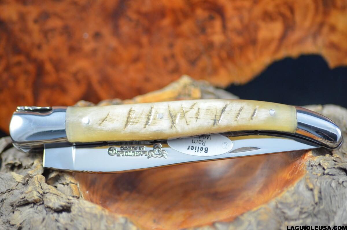 Ram Horn (Crust) Handle, Double-plate, Laguiole en Aubrac Folding knife - Image 2