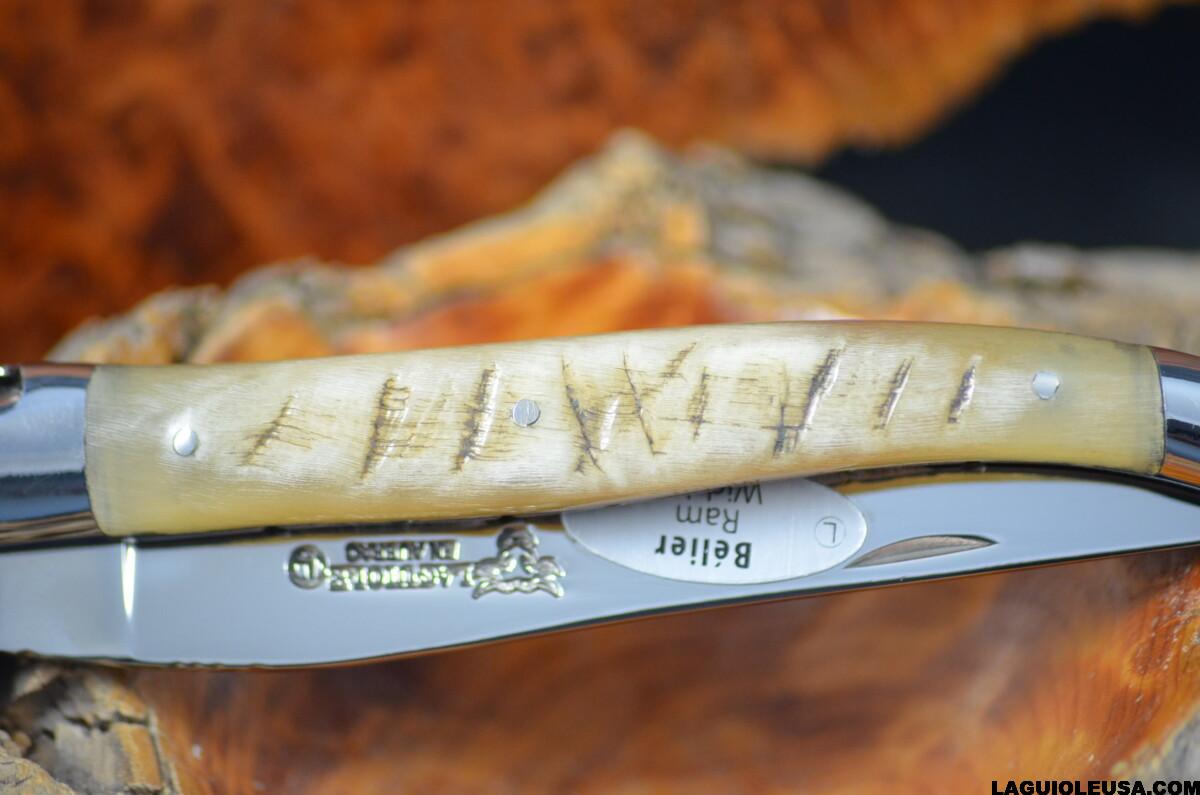 Ram Horn (Crust) Handle, Double-plate, Laguiole en Aubrac Folding knife - Image 8