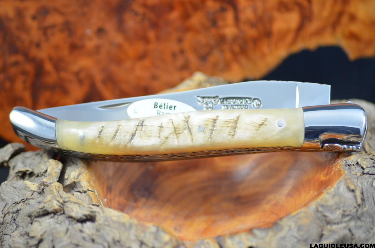 Ram Horn (Crust) Handle, Double-plate, Laguiole en Aubrac Folding knife - Image 3