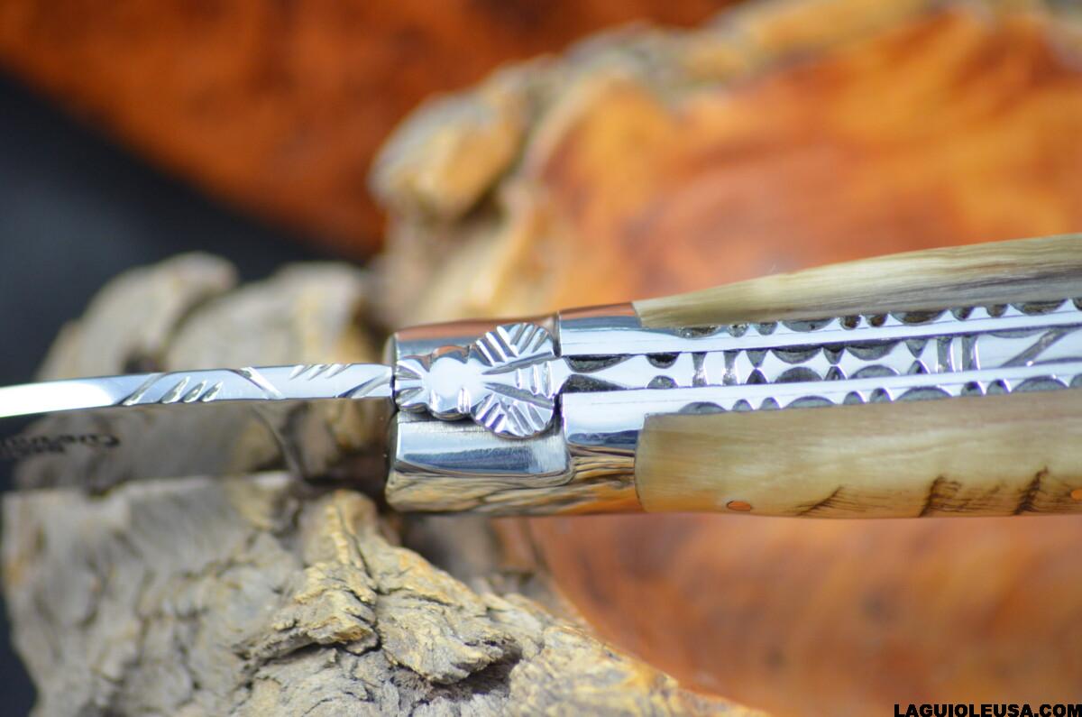 Ram Horn (Crust) Handle, Double-plate, Laguiole en Aubrac Folding knife - Image 5