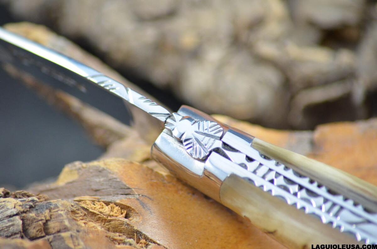 Ram Horn (Crust) Handle, Double-plate, Laguiole en Aubrac Folding knife - Image 6
