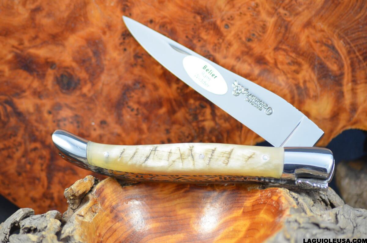 Ram Horn (Crust) Handle, Double-plate, Laguiole en Aubrac Folding knife - Image 13