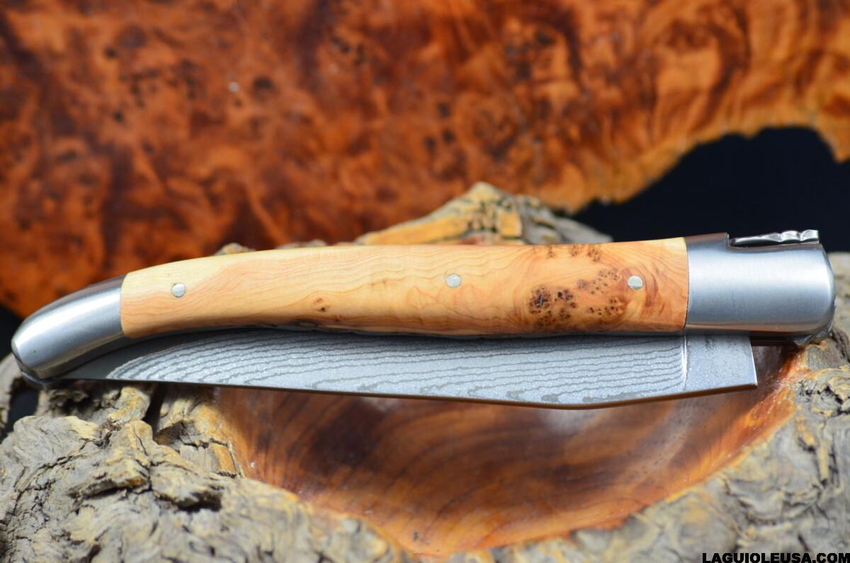 Juniper Wood Handle, Double-plate, Japanese Damascus Blade Laguiole en Aubrac Folding knife - Image 3