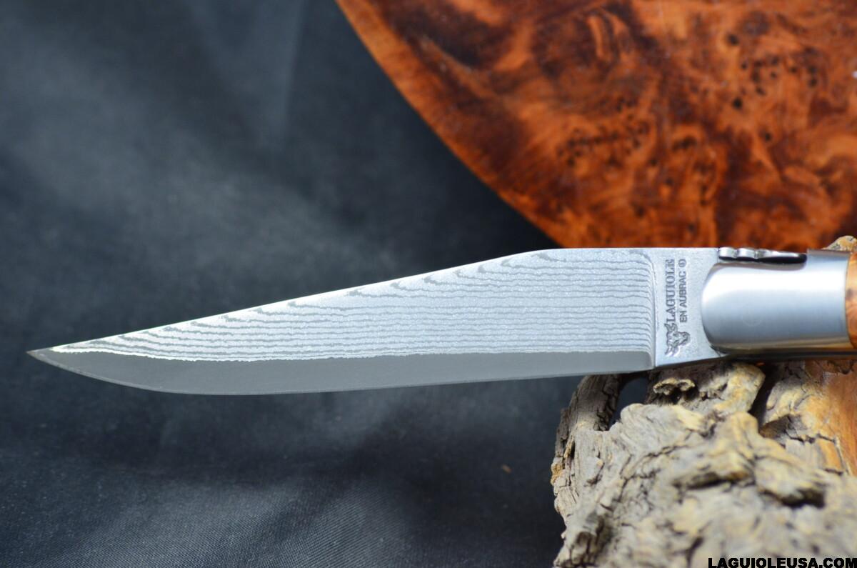 Juniper Wood Handle, Double-plate, Japanese Damascus Blade Laguiole en Aubrac Folding knife - Image 5