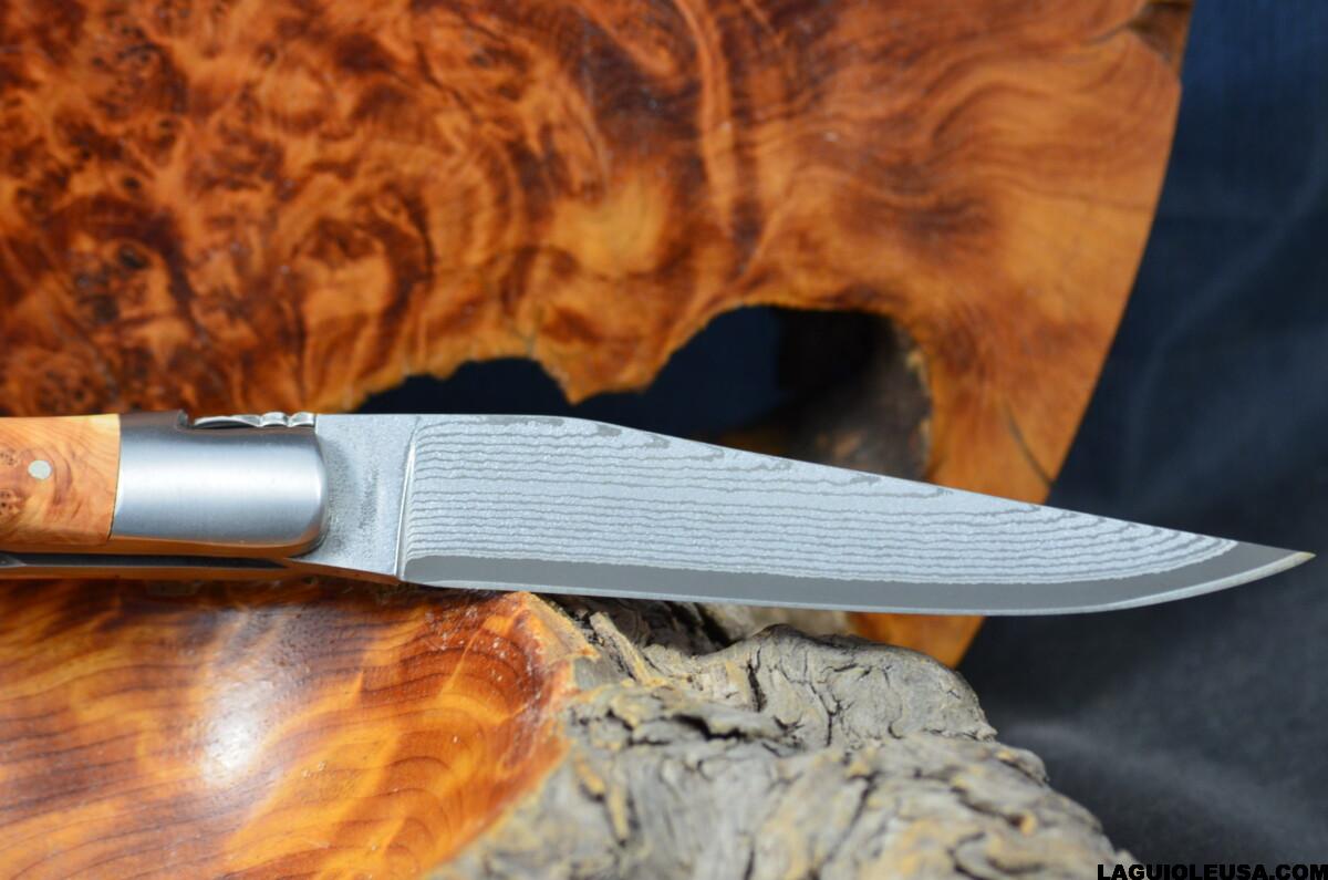 Juniper Wood Handle, Double-plate, Japanese Damascus Blade Laguiole en Aubrac Folding knife - Image 8