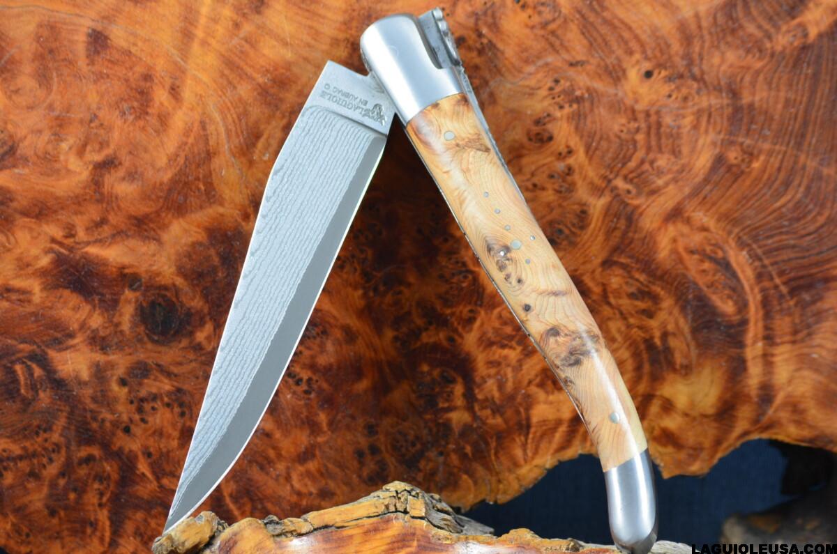 Juniper Wood Handle, Double-plate, Japanese Damascus Blade Laguiole en Aubrac Folding knife - Image 15