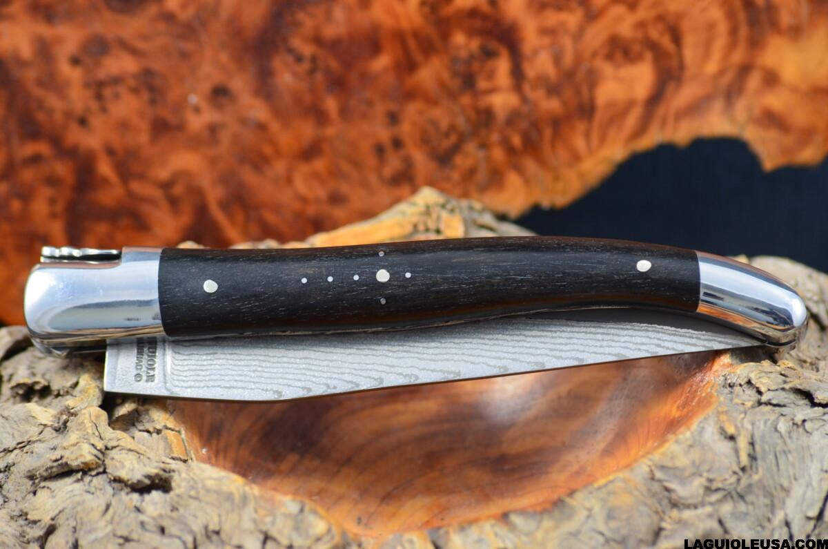 African Ebony Wood Handle, Double-plate, Japanese Damascus Blade Laguiole en Aubrac Folding knife