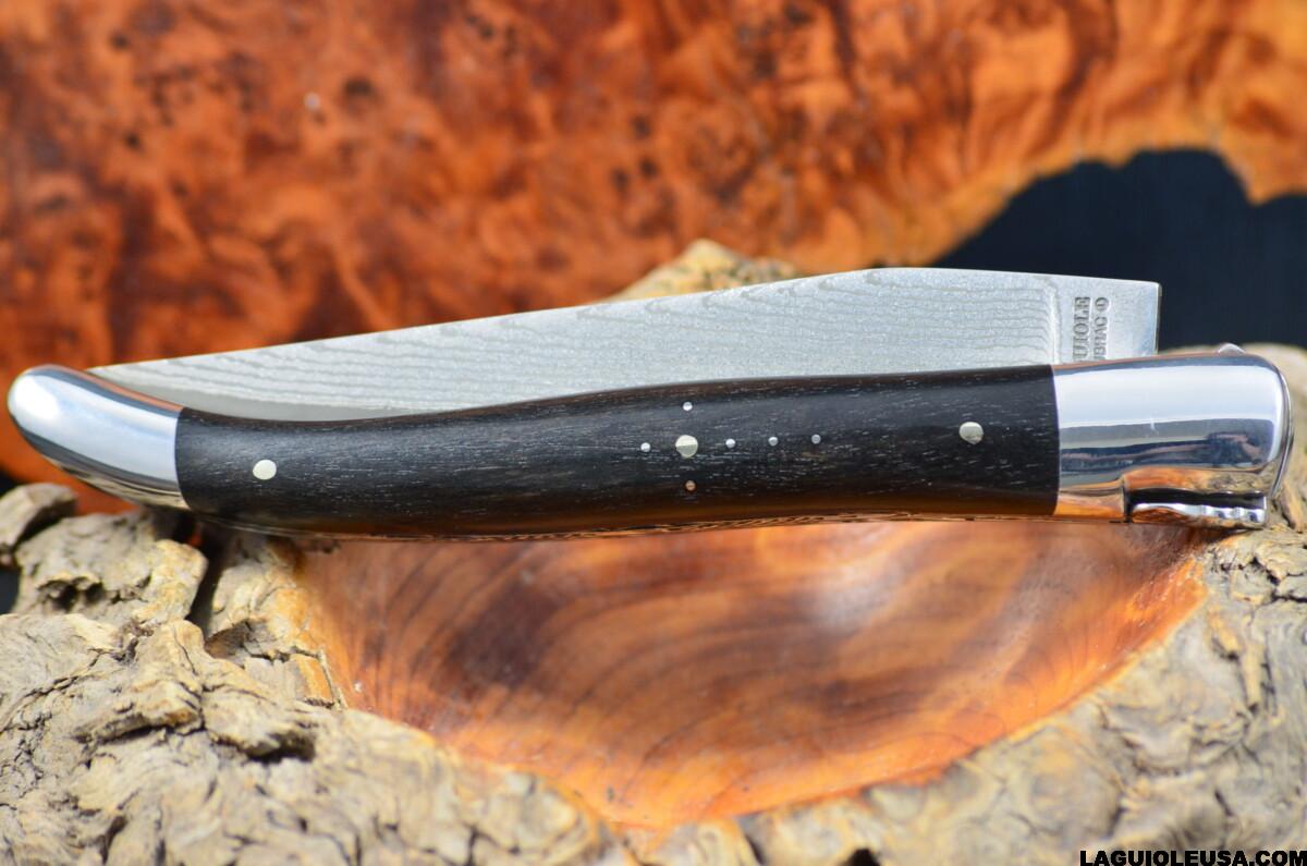 African Ebony Wood Handle, Double-plate, Japanese Damascus Blade Laguiole en Aubrac Folding knife - Image 4
