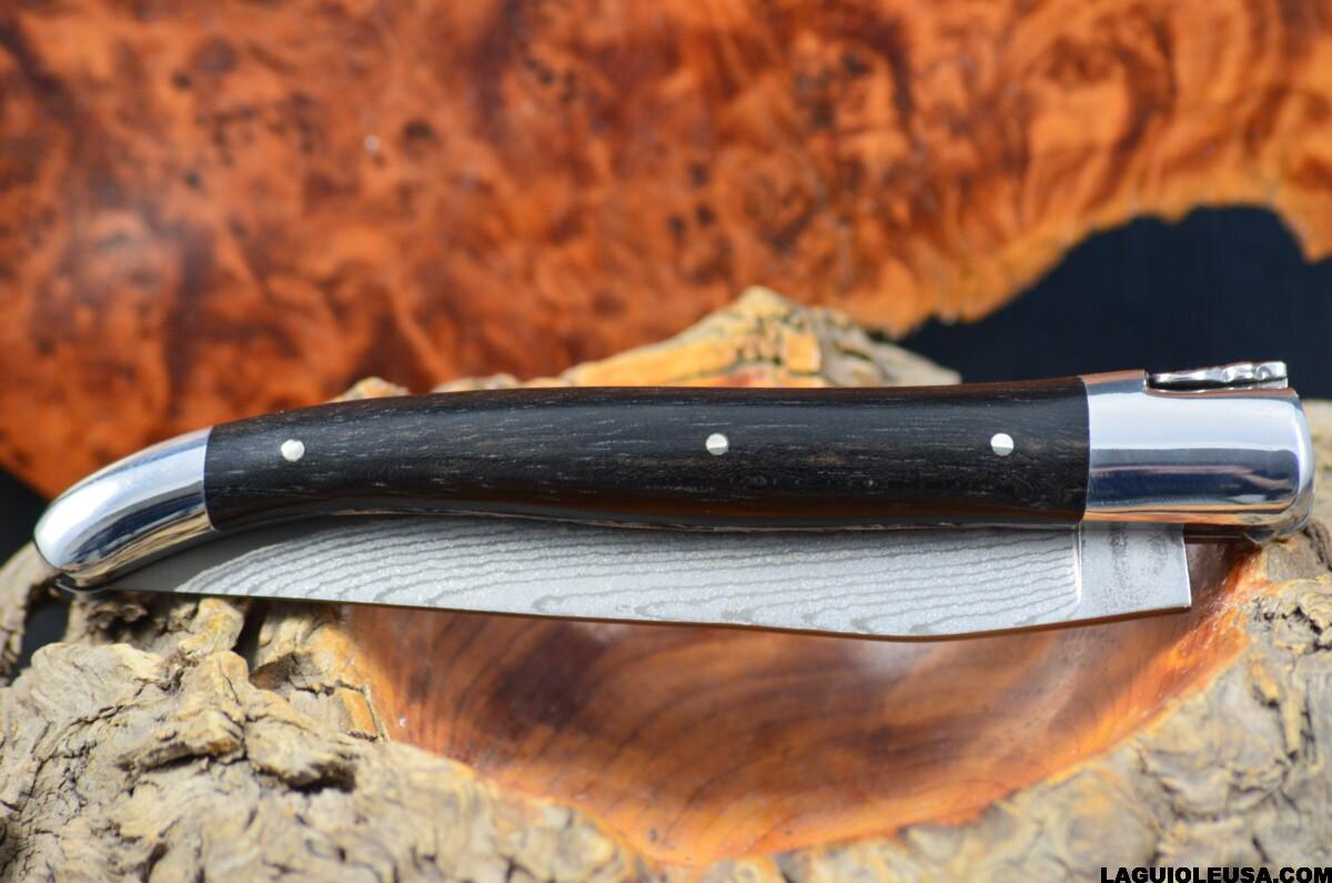 African Ebony Wood Handle, Double-plate, Japanese Damascus Blade Laguiole en Aubrac Folding knife - Image 5