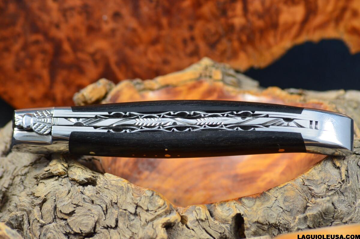 African Ebony Wood Handle, Double-plate, Japanese Damascus Blade Laguiole en Aubrac Folding knife - Image 2