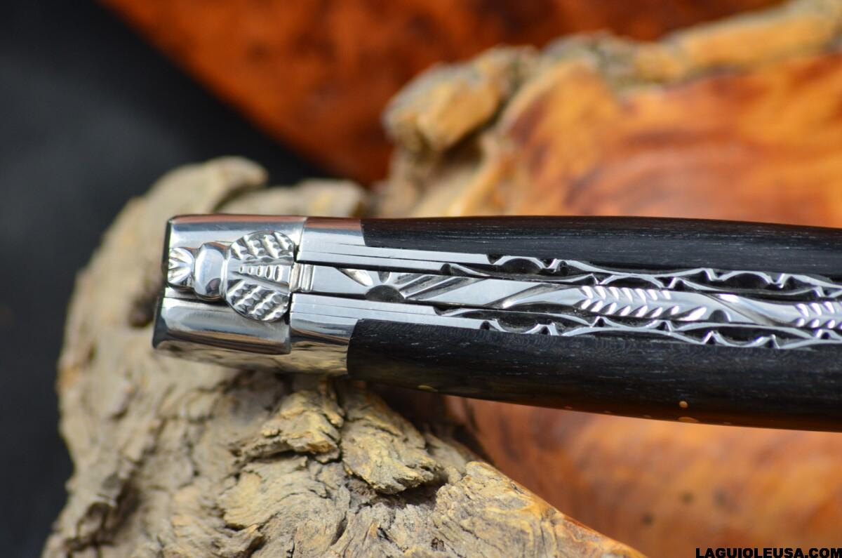African Ebony Wood Handle, Double-plate, Japanese Damascus Blade Laguiole en Aubrac Folding knife - Image 11