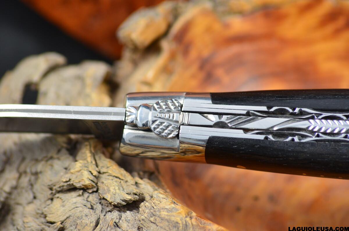 African Ebony Wood Handle, Double-plate, Japanese Damascus Blade Laguiole en Aubrac Folding knife - Image 15