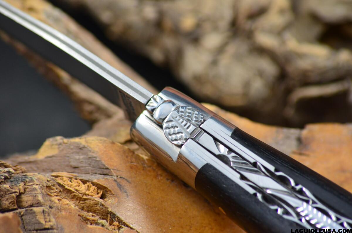 African Ebony Wood Handle, Double-plate, Japanese Damascus Blade Laguiole en Aubrac Folding knife - Image 16