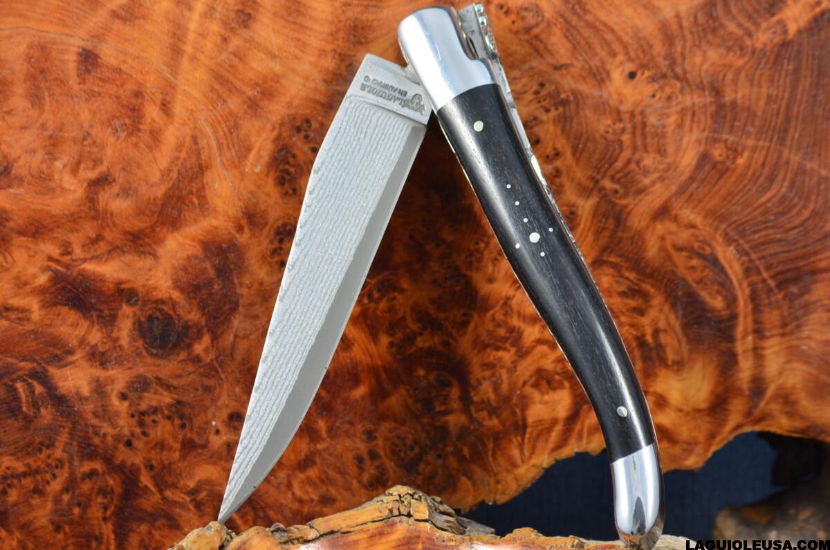African Ebony Wood Handle, Double-plate, Japanese Damascus Blade Laguiole en Aubrac Folding knife - Image 17