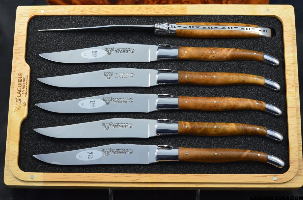 Teak Wood Handle , Laguiole en Aubrac 6-piece Steak knife Set - Image 3