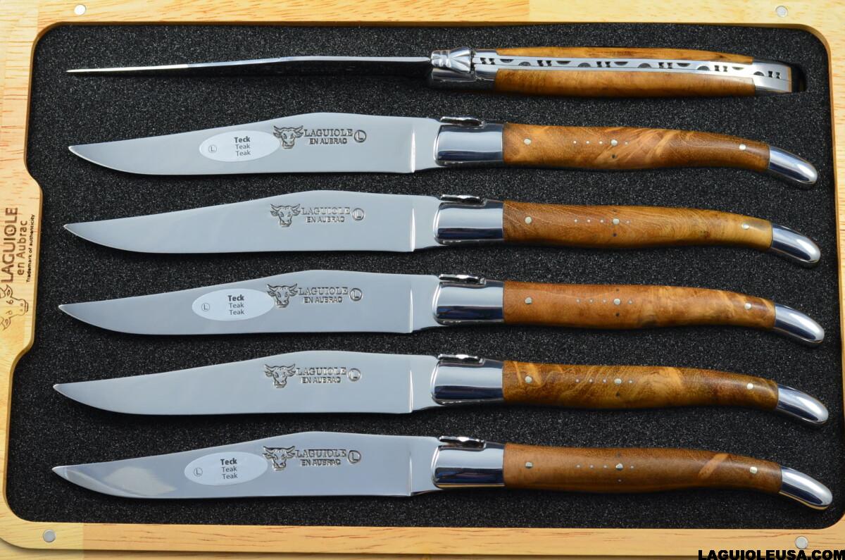 Teak Wood Handle , Laguiole en Aubrac 6-piece Steak knife Set