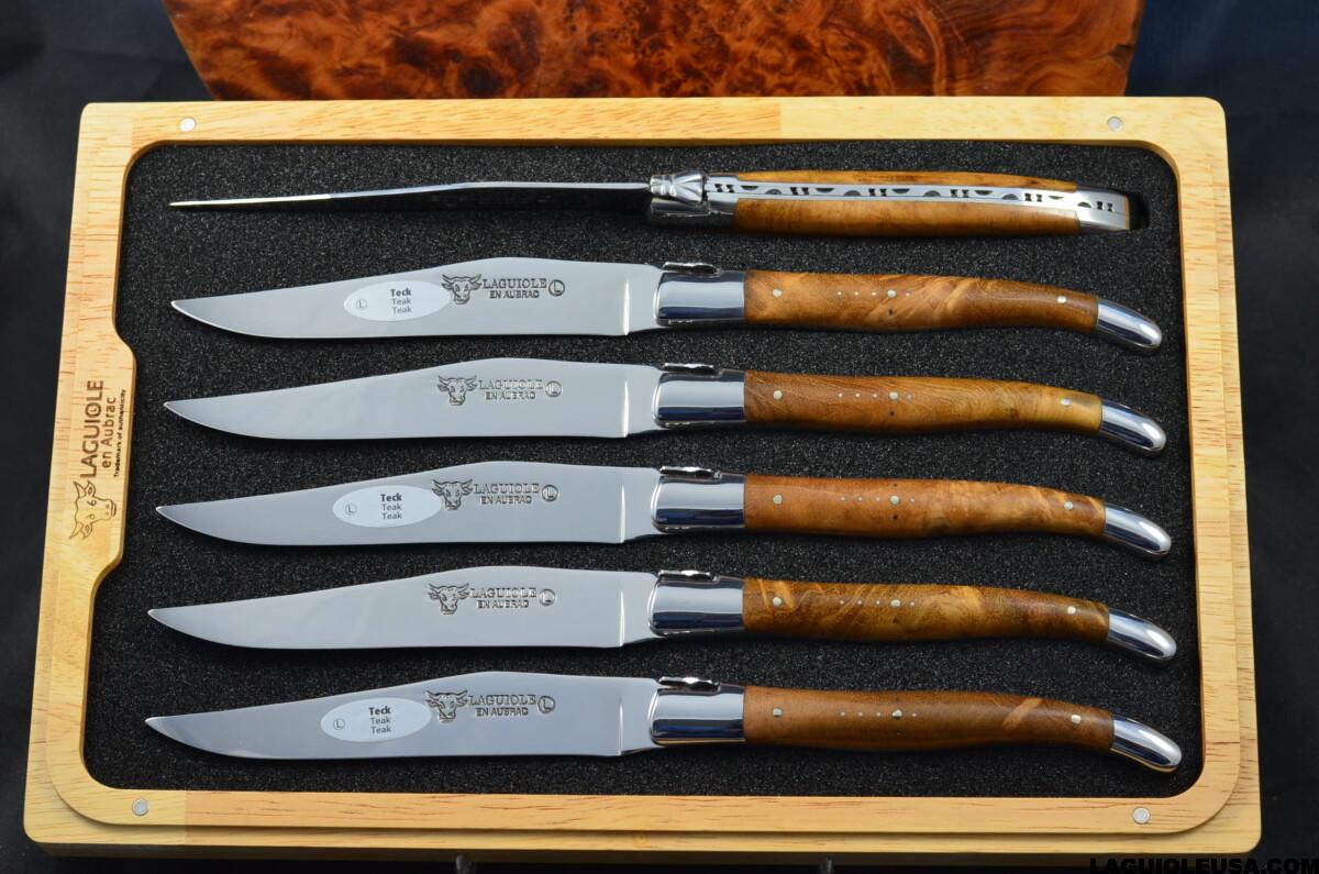 Teak Wood Handle , Laguiole en Aubrac 6-piece Steak knife Set - Image 2