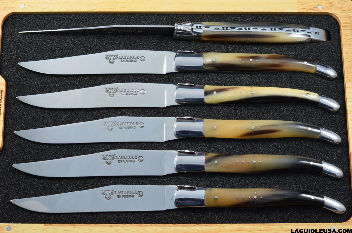 African Zebu Horn Handle , Laguiole en Aubrac 6-piece Steak knife Set