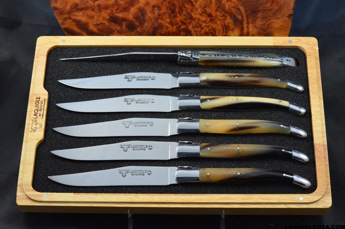 African Zebu Horn Handle , Laguiole en Aubrac 6-piece Steak knife Set - Image 4